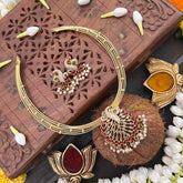 Vriksham Traditional Peacock Handcrafted Multi-Layered Gold Chain Hasli Choker Neckpiece-Pearls-G21512