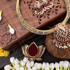 Vriksham Traditional Peacock Handcrafted Multi-Layered Gold Chain Hasli Choker Neckpiece-Pearls-G21512