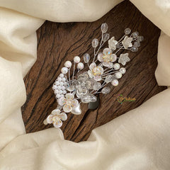 Vriksham Silver Floral Beaded Bun Juda Bridal Brooch for Hairstyle-H914