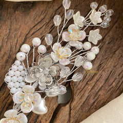 Vriksham Silver Floral Beaded Bun Juda Bridal Brooch for Hairstyle-H914