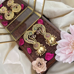 Vriksham AD Stone Cuff Jhumkas-Red Green -G5116