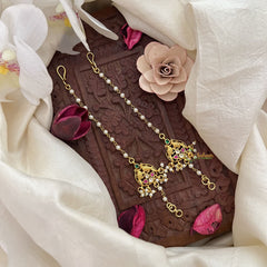 Vriksham Dual Peacock Single Strand Kundan Jadau Pearl Maatil-Red Green & White-J3061