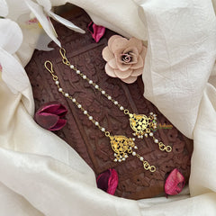 Vriksham Dual Peacock Single Strand Kundan Jadau Pearl Maatil-Red Green & White-J3061