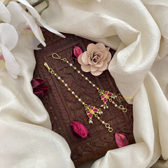 Vriksham Butterfly Single Strand Kundan Jadau Pearl Maatil-Red-J3045