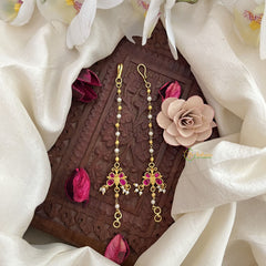 Vriksham Butterfly Single Strand Kundan Jadau Pearl Maatil-Red-J3045