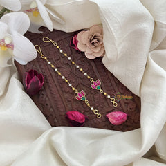 Vriksham Lotus Single Strand Kundan Jadau Pearl Maatil-Red Green-J3046