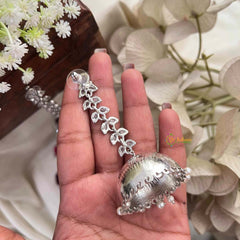 Vriksham Elegant Silver-Plated Kundan Leaf Jhumkas & Pearl Accents Earrings -G22086