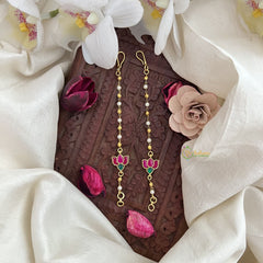 Vriksham Lotus Single Strand Kundan Jadau Pearl Maatil-Red Green-J3046