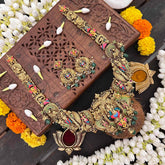 Vriksham Lord Ganesha Traditional Indian Bridal Hand-Painted Enamel & Green Bead Accents Long Neckpiece-G21492