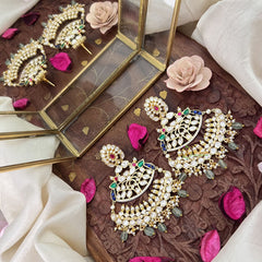 Vriksham Exclusive Red Green Blue Stone Danglers -Pearls-Aqua Green Bead-G18208