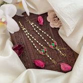 Vriksham Antique Designer Single Strand Kundan Jadau Pearl Maatil-Red Green-J3049