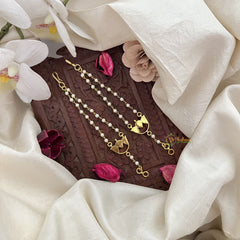 Vriksham Antique Designer Single Strand Kundan Jadau Pearl Maatil-Red Green-J3049