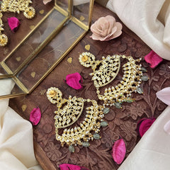 Vriksham Exclusive Red Green Blue Stone Danglers -Pearls-Aqua Green Bead-G18208