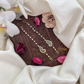 Vriksham Fish Shape Single Strand Kundan Jadau Pearl Maatil-Red Green-J3057