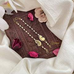 Vriksham Fish Shape Single Strand Kundan Jadau Pearl Maatil-Red Green-J3057