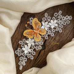Vriksham Crystal White Bead With Yellow Butterfly Bridal Hair Accessories-H911