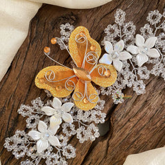 Vriksham Crystal White Bead With Yellow Butterfly Bridal Hair Accessories-H911
