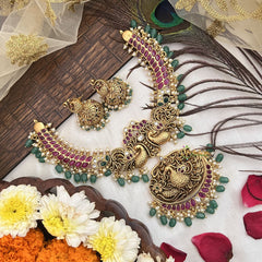 Vriksham Festive Peacock Designs Hasli Neckpiece-Green Bead-G19106