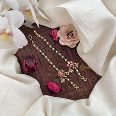 Vriksham Dual Bird Single Strand Kundan Jadau Pearl Maatil-Red-J3063