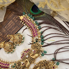 Vriksham Festive Peacock Designs Hasli Neckpiece-Green Bead-G19106