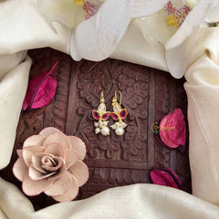 Vriksham Trio Pear Style Pearls Detailing Press Bugadi-Red White-G21029