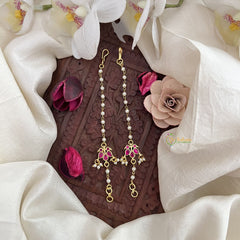 Vriksham Dual Bird Single Strand Kundan Jadau Pearl Maatil-Red-J3063