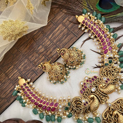 Vriksham Festive Peacock Designs Hasli Neckpiece-Green Bead-G19106