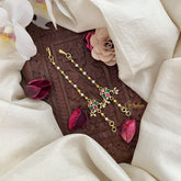 Vriksham Dual Bird Single Strand Kundan Jadau Pearl Maatil-Green Red -J3065