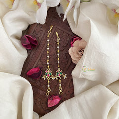 Vriksham Dual Bird Single Strand Kundan Jadau Pearl Maatil-Green Red -J3065