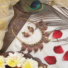 Vriksham Designer 7 Manga Style Choker Neckpiece-Red Green-G19088