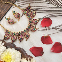 Vriksham Designer 7 Manga Style Choker Neckpiece-Red Green-G19088