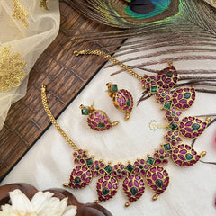 Vriksham Designer 7 Manga Style Choker Neckpiece-Red Green-G19088