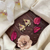 Vriksham Traditional Pear Style Pearls Detailing Press Bugadi-Red White-G21028