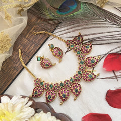 Vriksham Designer 7 Manga Style Choker Neckpiece-Red Green-G19088