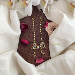 Vriksham Dual Bird Single Strand Kundan Jadau Pearl Maatil-Red Green-J3062