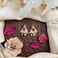 Vriksham Traditional Pear Style Pearls Detailing Press Bugadi-Red White-G21028