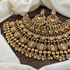 Exquisite Layered Royal Lakshmi High Neck Choker -Gold Bead-G10395