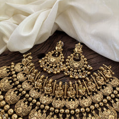 Exquisite Layered Royal Lakshmi High Neck Choker -Gold Bead-G10395