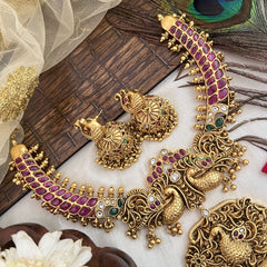 Vriksham Festive Peacock Designs Hasli Neckpiece-Gold Bead-G19105
