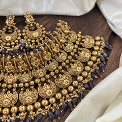 Exquisite Layered Royal Lakshmi High Neck Choker -Purple Bead-G10396