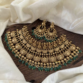 Exquisite Layered Royal Lakshmi High Neck Choker -Flat Green Bead-G10397