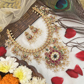 Vriksham Dual Peacock Pendant Guttapusalu Short Neckpiece-Rice Pearl-G19081