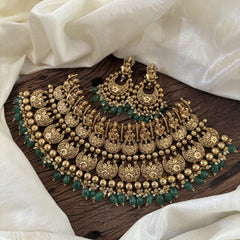 Exquisite Layered Royal Lakshmi High Neck Choker -Flat Green Bead-G10397