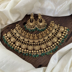 Exquisite Layered Royal Lakshmi High Neck Choker -Flat Green Bead-G10397