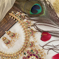 Vriksham Dual Peacock Pendant Guttapusalu Short Neckpiece-Rice Pearl-G19081