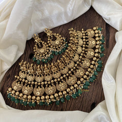 Exquisite Layered Royal Lakshmi High Neck Choker -Flat Green Bead-G10397