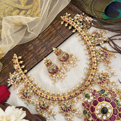 Vriksham Dual Peacock Pendant Guttapusalu Short Neckpiece-Rice Pearl-G19081