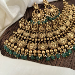 Exquisite Layered Royal Lakshmi High Neck Choker -Flat Green Bead-G10397