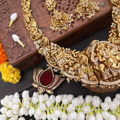 Vriksham Elephant & Krishna Idol & Gold Bead Accents Long Neckpiece-G21496