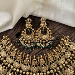 Exquisite Layered Royal Lakshmi High Neck Choker -Small Green Bead-G10398